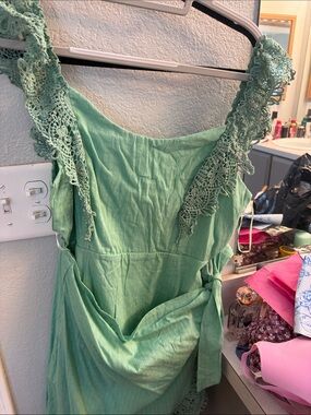 Mint Green Crochet-Trim Mini Slip Dress